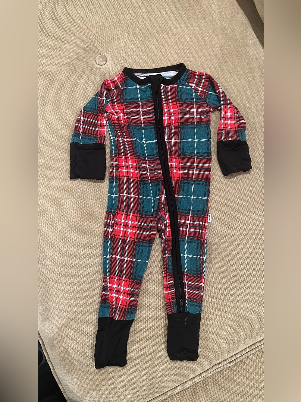 Little Sleepies Red & Green Plaid Zipper Footie